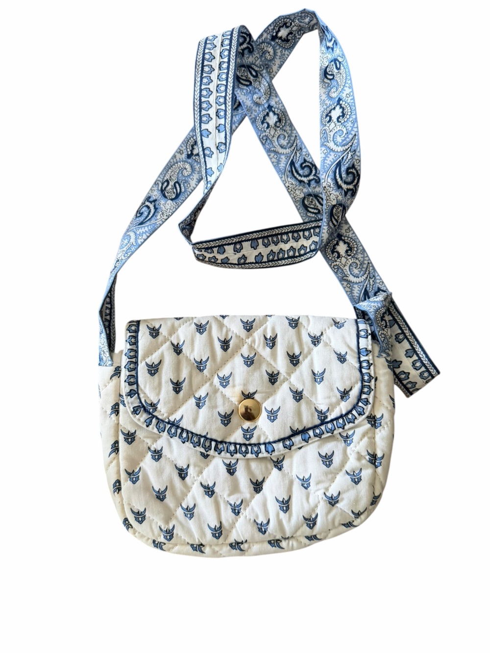 Quilted Blue & White Paisley Crossbody mini dress Bag